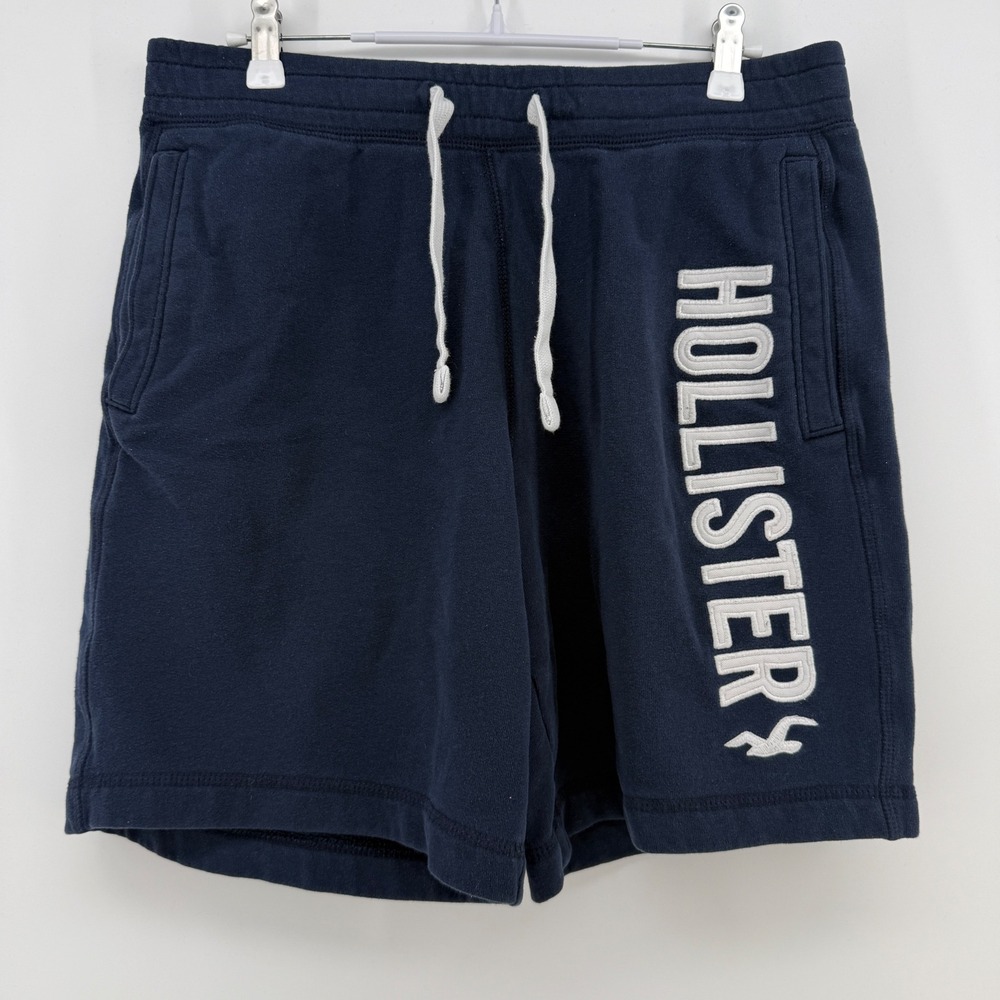 Hollister Mens Navy Blue Fleece Sweat Shorts Embroidered Logo Size M